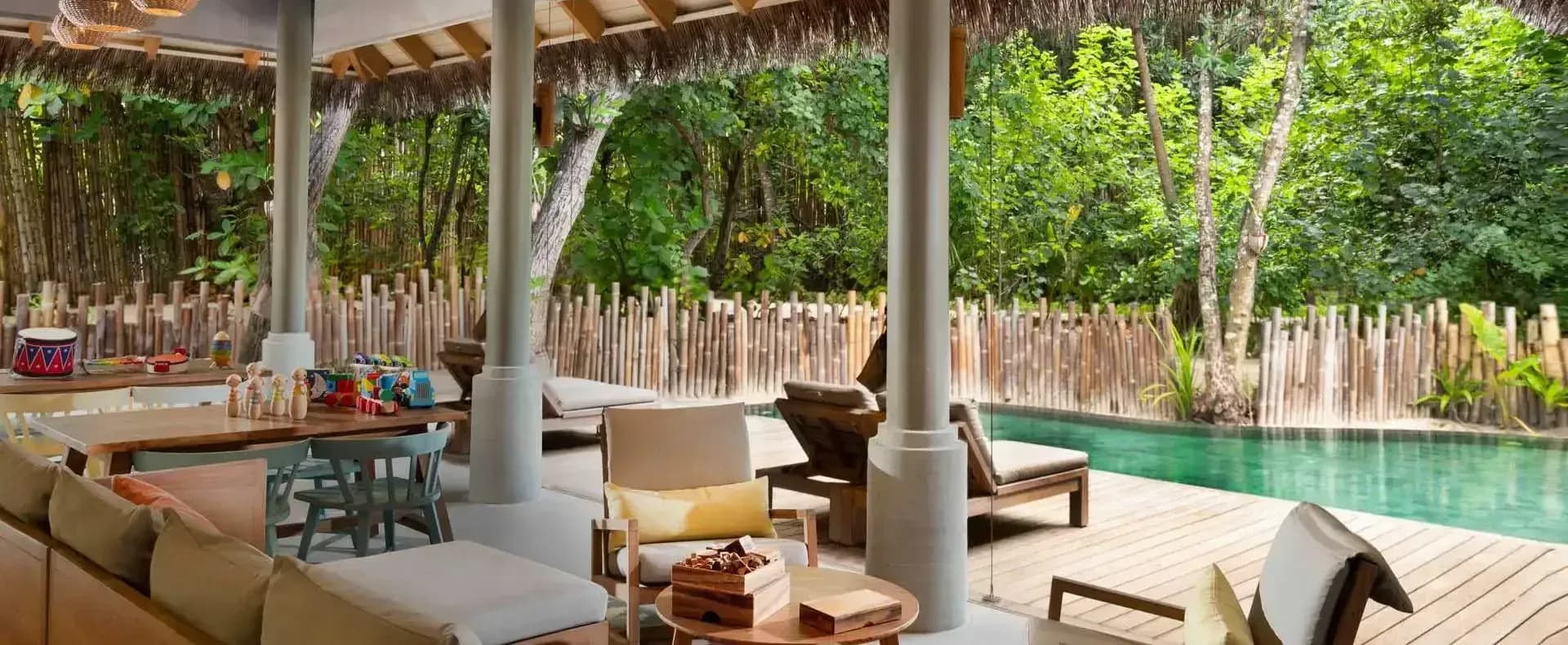 Parrotfish Club children's pool and garden lounge at Vakkaru Maldives