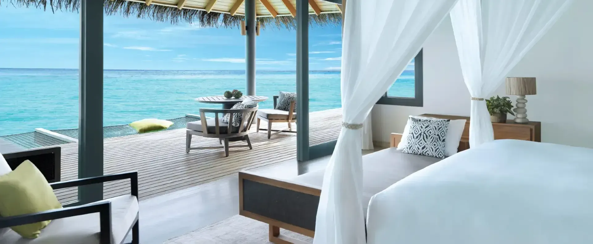 Overwater Villa exterior with private sundeck above the lagoon at Vakkaru Maldives