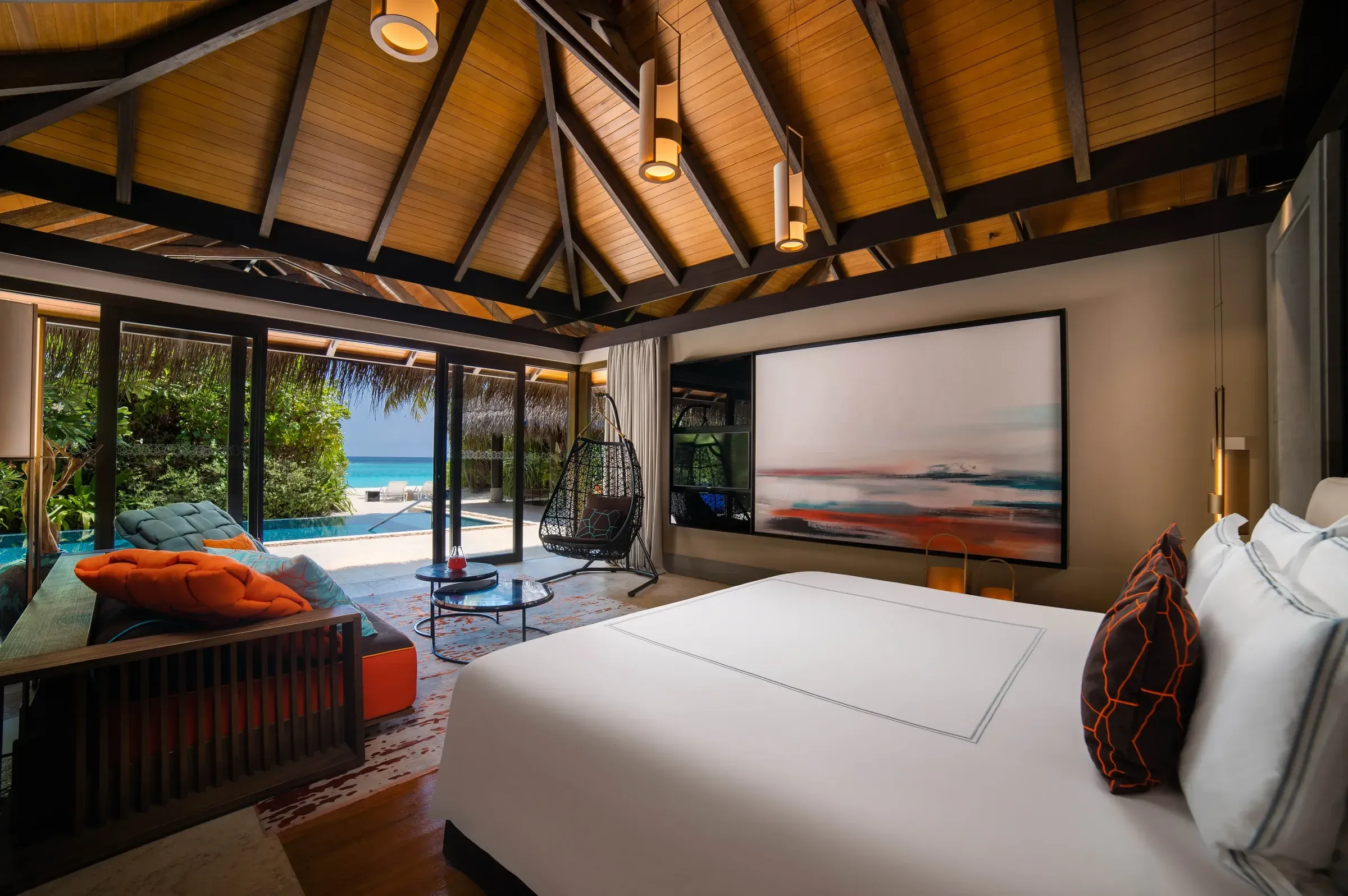 Beach Pool Villa terrace and infinity pool at Velaa Private Island