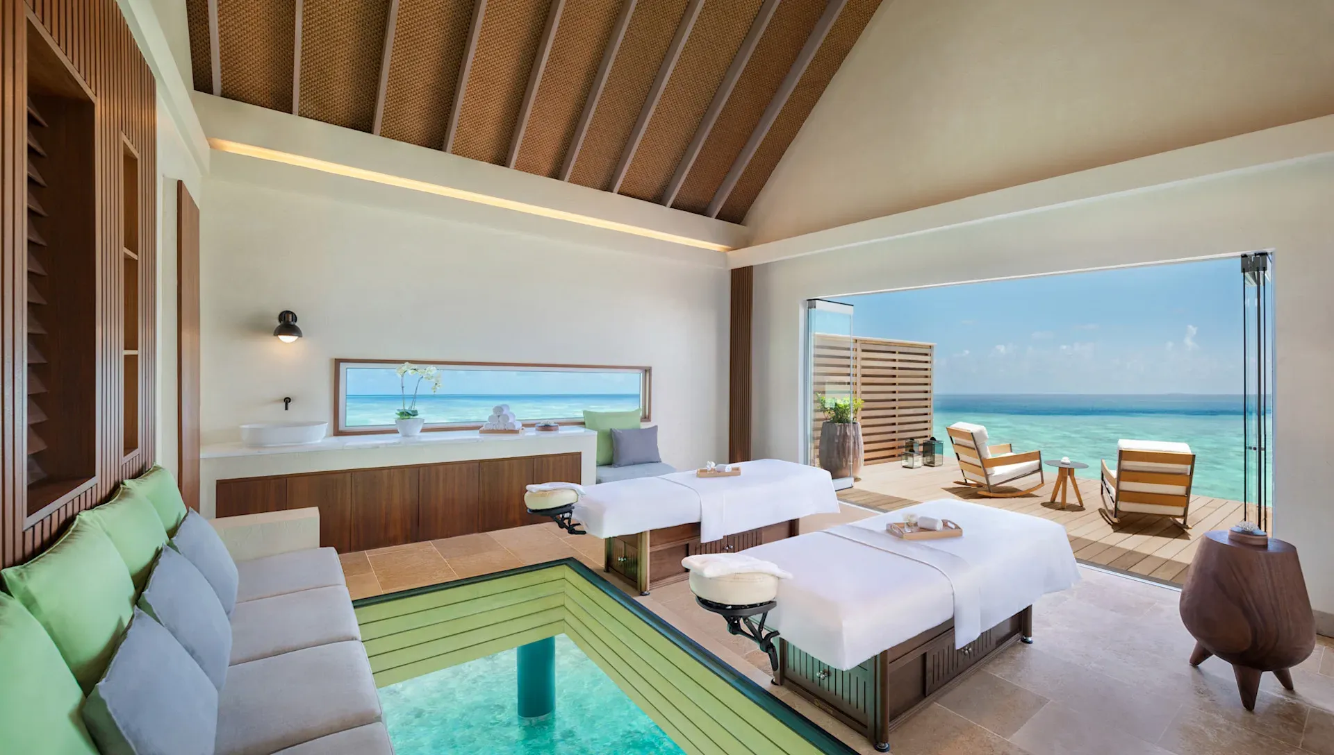 Waldorf Astoria Spa treatment pavilion at Waldorf Astoria Maldives Ithaafushi