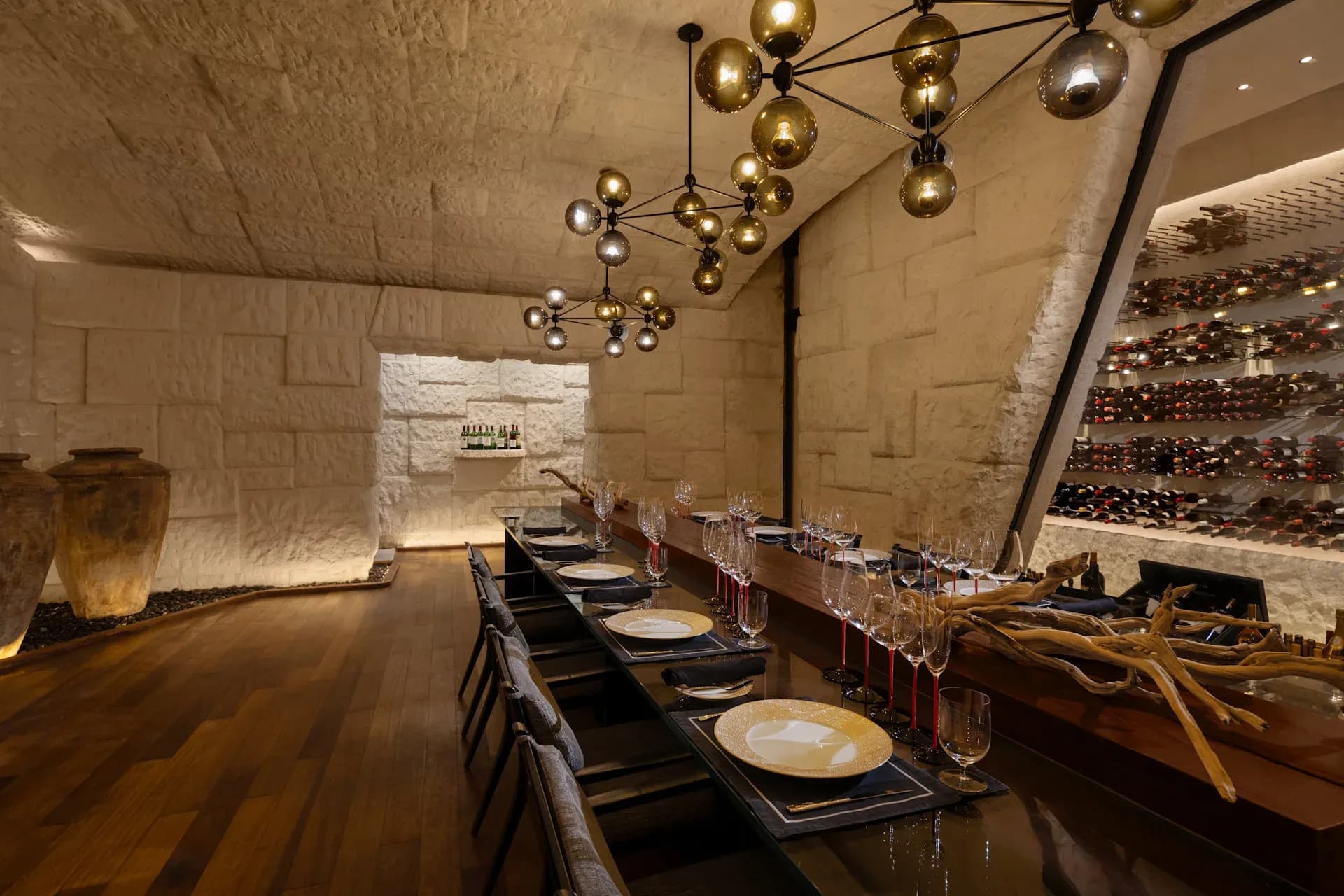 Dining room at The Rock wine restaurant, Waldorf Astoria Maldives Ithaafushi