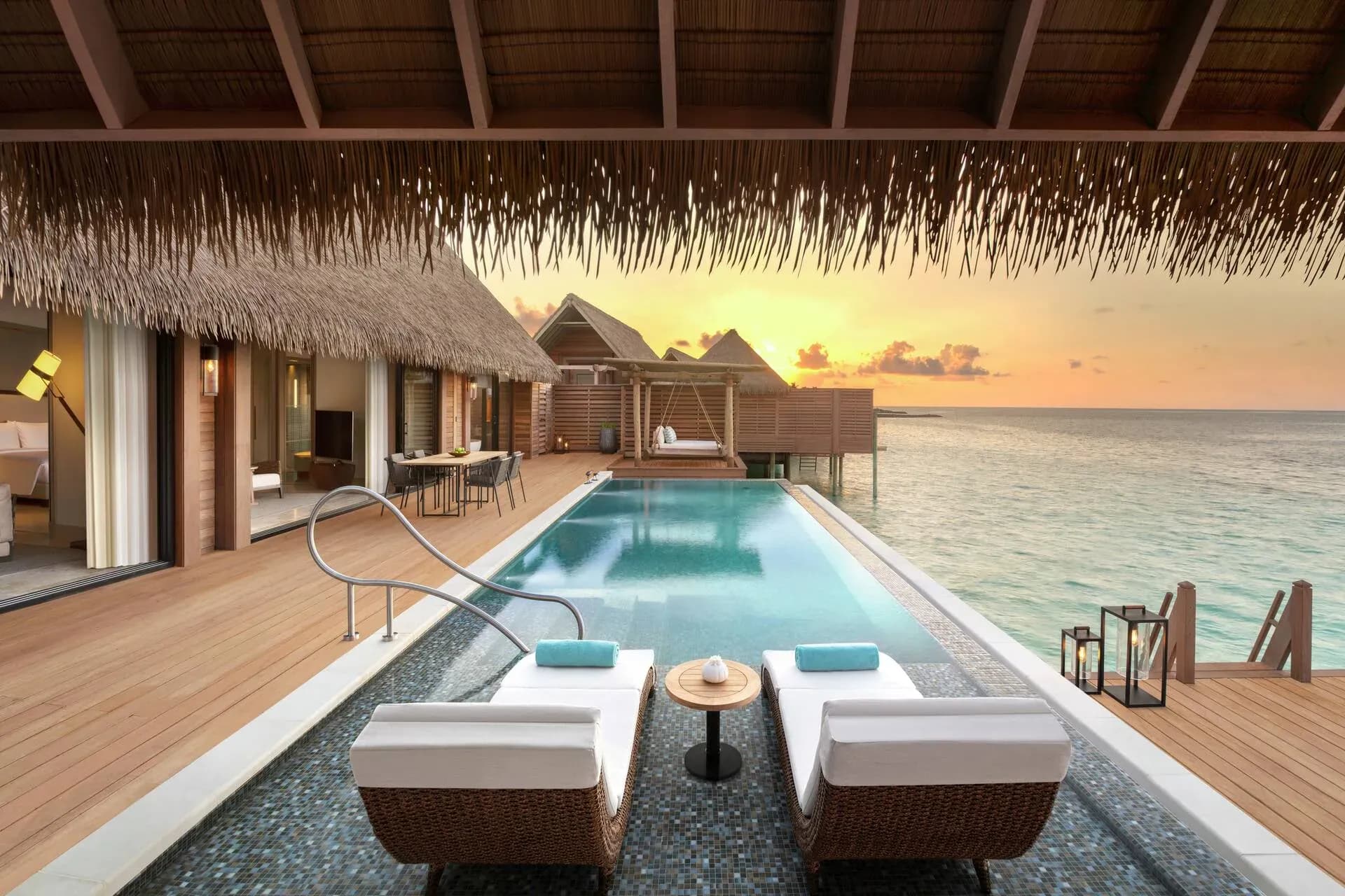 King Grand Overwater Villa pool and outdoor deck at Waldorf Astoria Maldives Ithaafushi