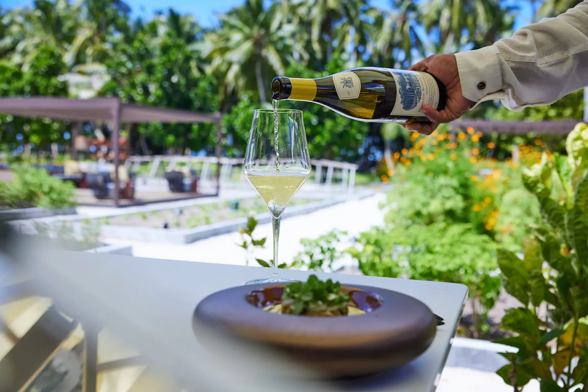 Moulin restaurant setting among its own vegetable and herb garden