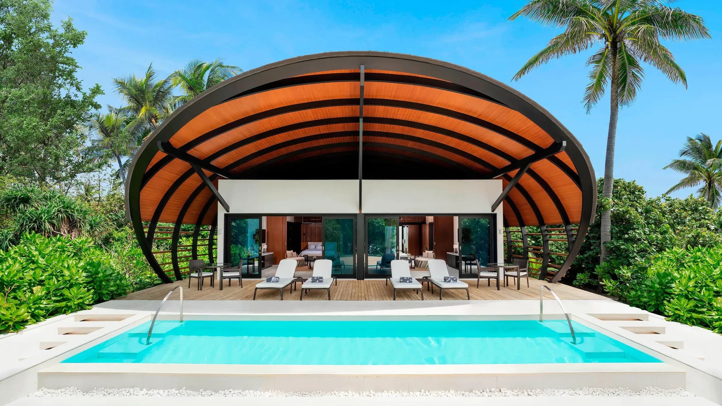 Deluxe Beach Villa Pool private pool deck at The Westin Maldives Miriandhoo Resort