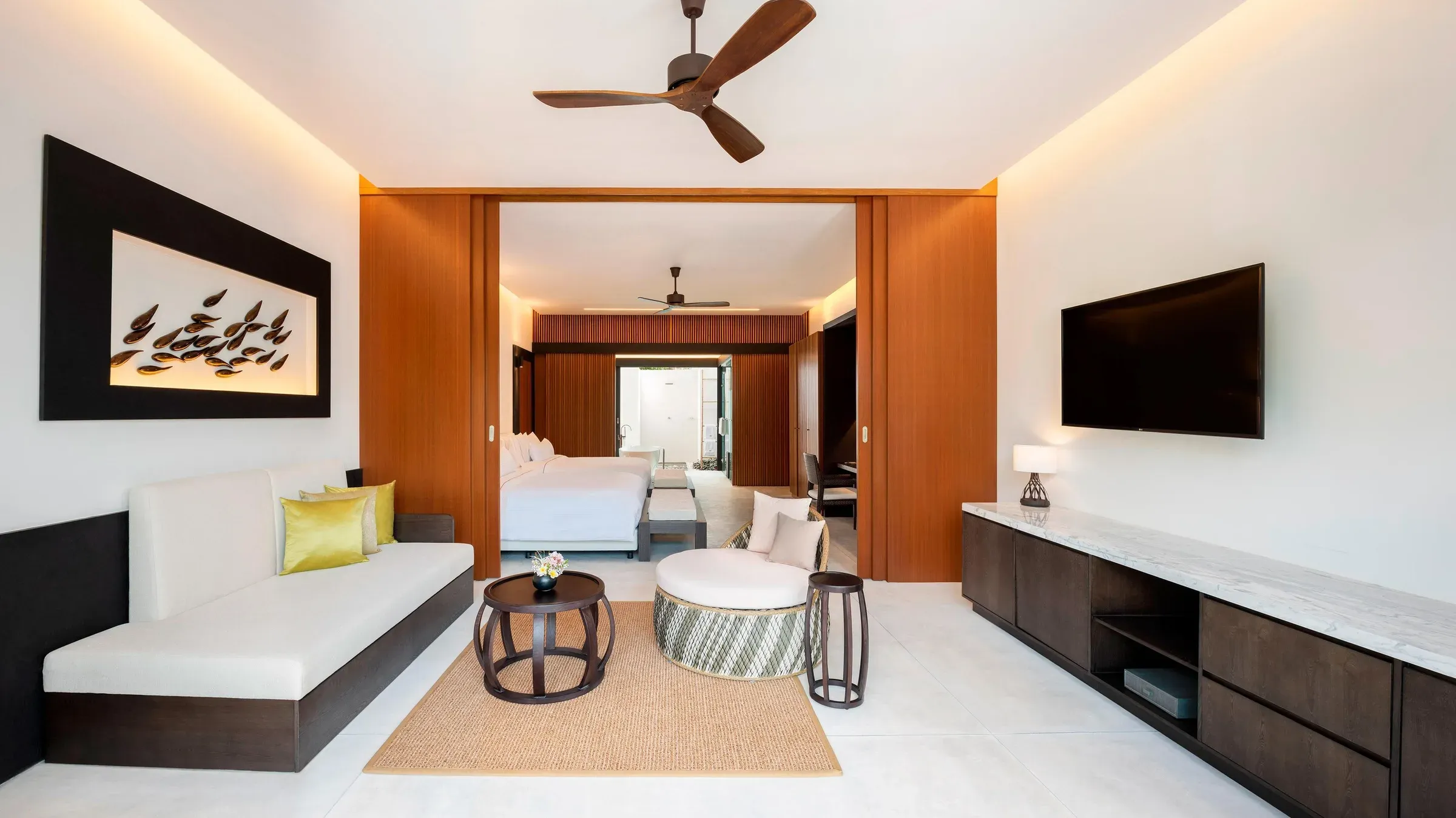 Family Deluxe Beach Villa twin bedroom at The Westin Maldives Miriandhoo Resort