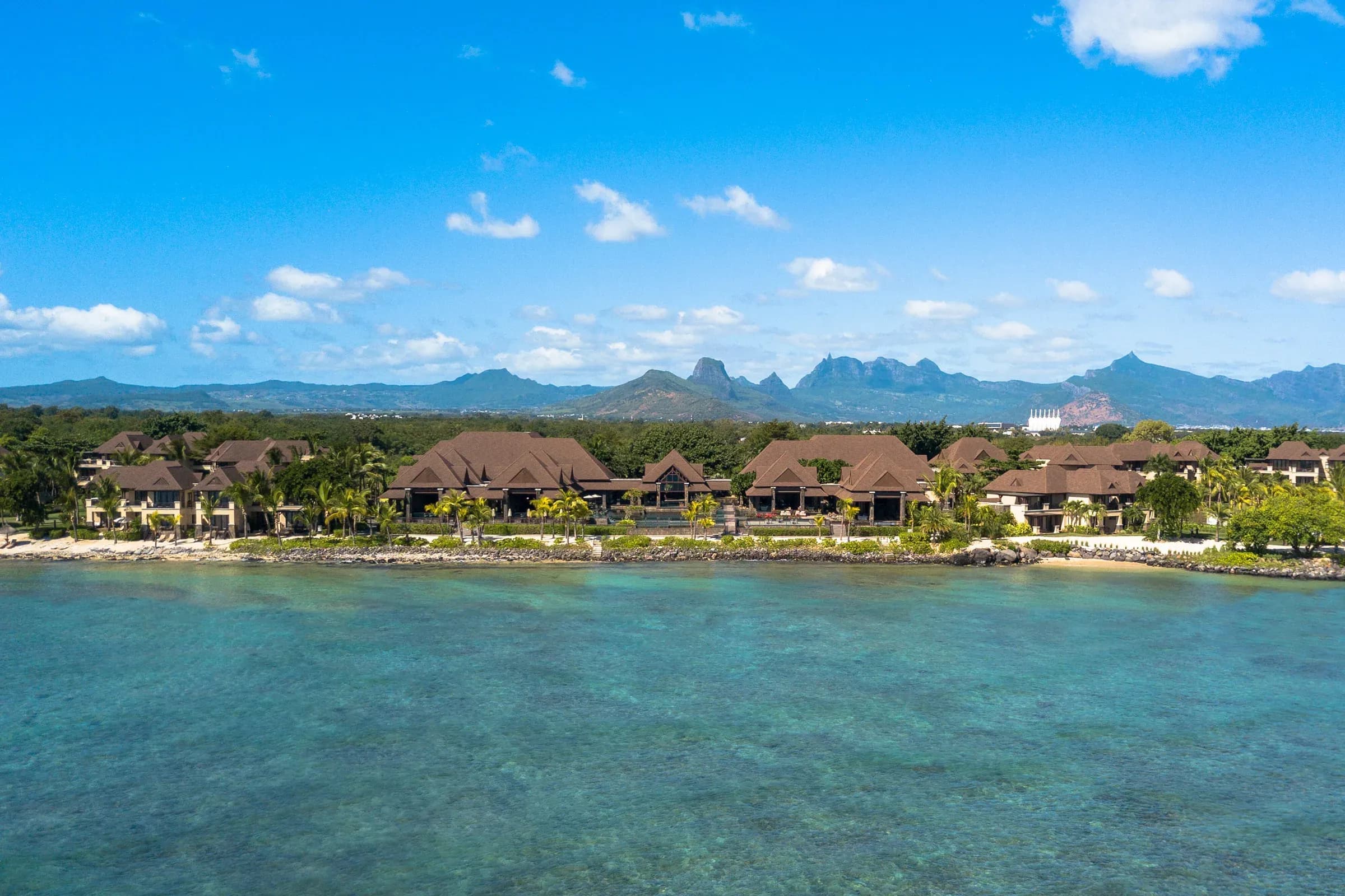 Aerial view of The Westin Turtle Bay Resort & Spa on Turtle Bay, Balaclava, Mauritius