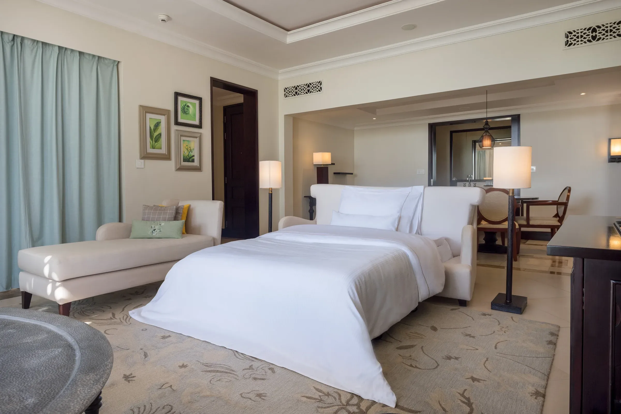 Ocean Suite bedroom with beachfront terrace at The Westin Turtle Bay Resort & Spa, Mauritius