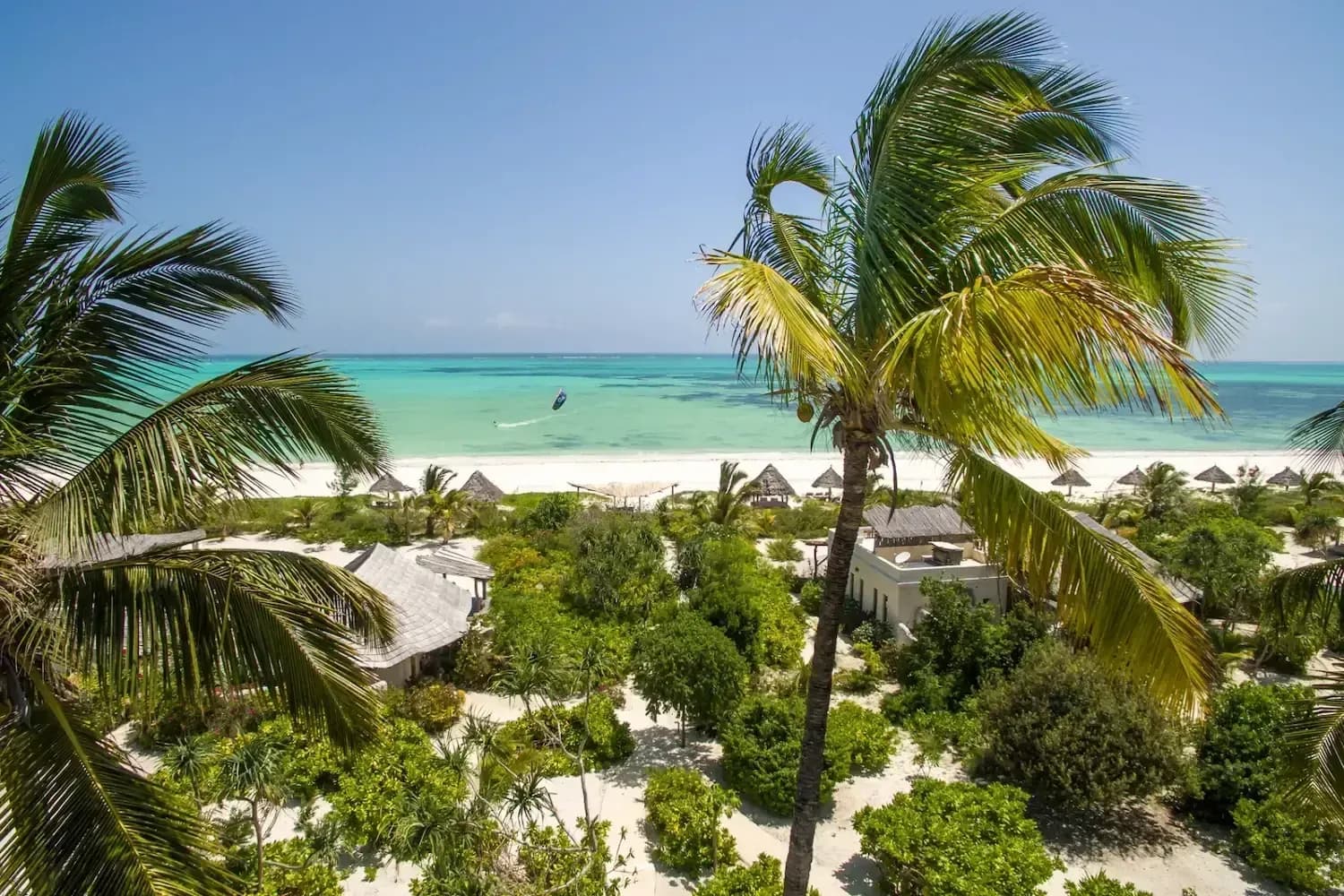 Aerial view of Zanzibar White Sand Luxury Villas & Spa's beachfront estate on Paje Beach