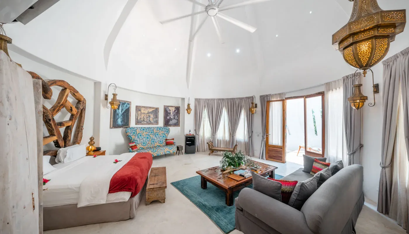 Living room of beachfront Villa Mawimbi at Xanadu Luxury Villas, Zanzibar