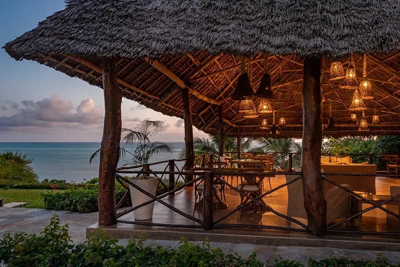 The Mswakini Beach Bar & Restaurant terrace overlooking the ocean at Zawadi Hotel Zanzibar