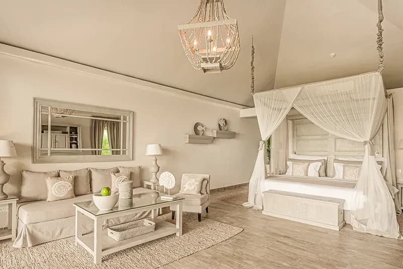 Ocean Front Villa bedroom and living area at Zawadi Hotel Zanzibar